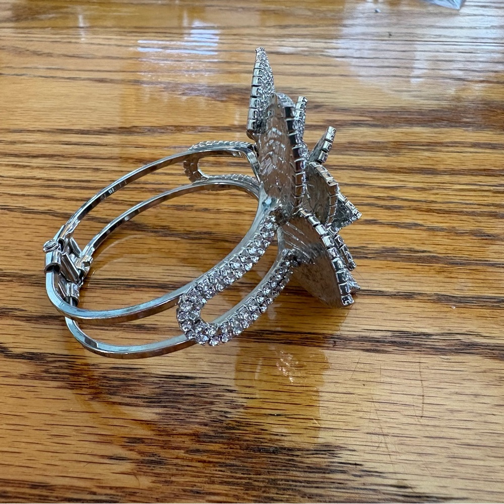 Crystal Flower Statement Bracelet - Silver Tone - image 4